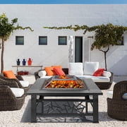 32 Fire Pits for Outside, Updated Segmart Outdoor Firepit with Fireplace Screen, Lid Square Wood Burning Fireplace Heater/Ice Pit for Camping, Outdoor Heating, Bonfire and Picnic, Black