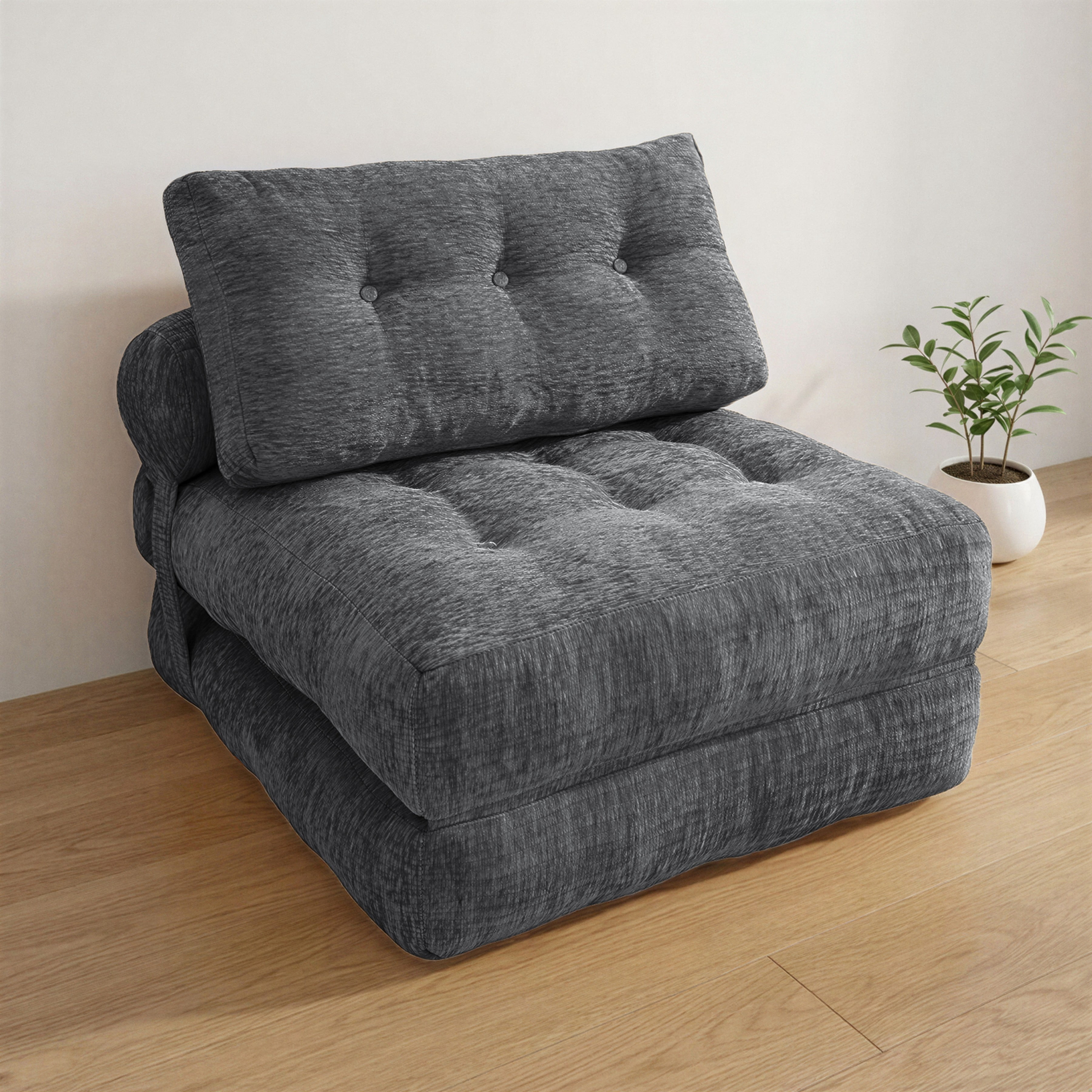 Oak and Birch Boneless Folding Sofa Bed, Convertible Floor Futon Chaise Lounge & Sleeper Bed, Shredded Foam Floor Couch for Living Room, Bedroom, Kids Room, Apartment, Chenille, Dark Gray