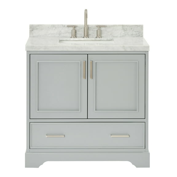 Ariel Stafford 37 Inch Single Rectangle Sink Vanity With Carrara White Marble Countertop W/1.5" Edge In Grey