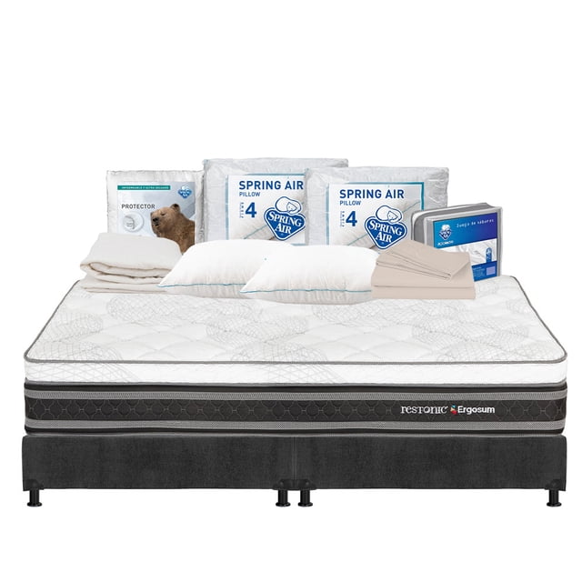 Colchón King Size Ergosum Restonic + Box + 2 Almohadas + Protector de Colchón + Juego de Sábanas