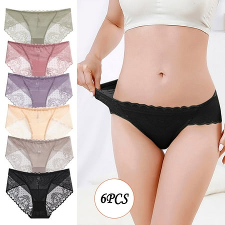 

〖TOTO〗Intimates For Women 6Pcs Ladies Low-Rise Transparent Lace Panties Breathable Quality Underpants