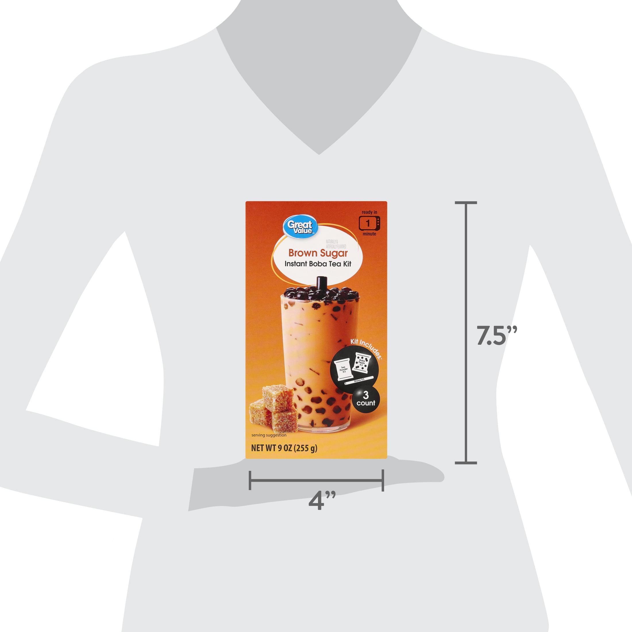 Great Value Instant Boba Tea Kits, Brown Sugar, 3 Count