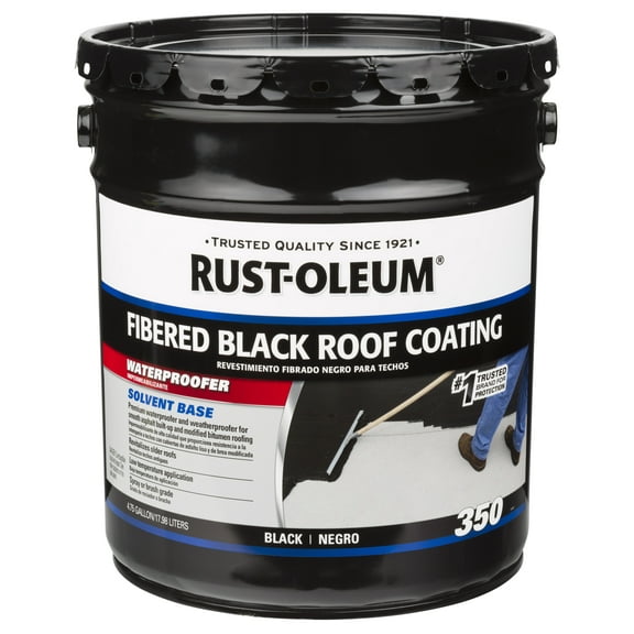 Black Rust-Oleum Roofing 350 Fibered Roof Coating, 4.75 Gallons