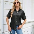 thumbnail image 5 of Womens Button Down Shirt Casual Short Sleeve Collared Work Blouse with Pocket Black XL, 5 of 7