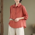 thumbnail image 4 of Kezqiaxn Plus Size Shirts for Women Vintage Embroidery Half Sleeve Collared Dressy Summer Tops Loose Fit Work Blouses, 4 of 8