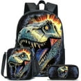 thumbnail image 2 of Large Dinosaur Black Backpack Set Ideal for Daily Commute, Includes Lunch Box & Pencil Case, Durable Polyester, Casual Style, Zipper Closure, Lunch Box HolderDinosaur Print BackpackSturdy Straps,, 2 of 9