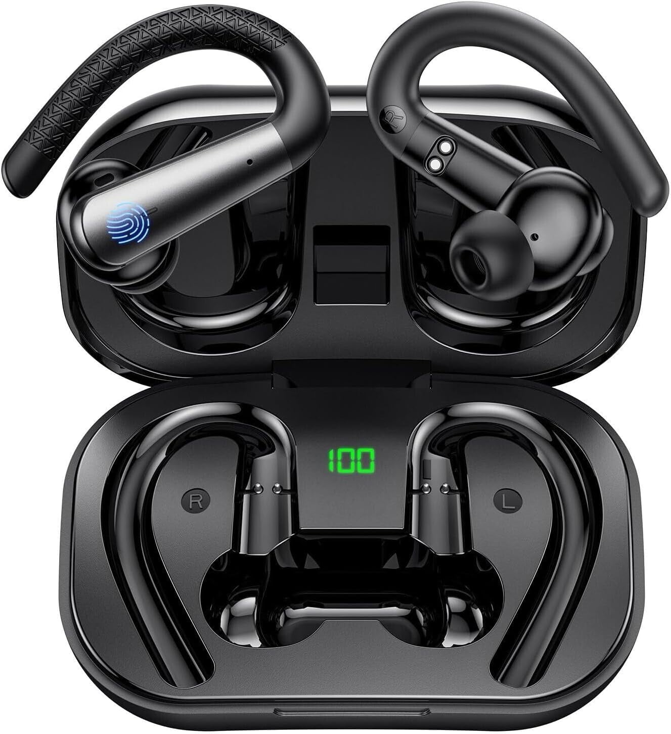 SGNICS Wireless Bluetooth 5.3 Headphones for Google Pixel 8 Pro - with Earhooks Waterproof IPX6 Over The Ear Sports Workout Earbuds with LED Display for Gym Running Exercise Fitness with Mic