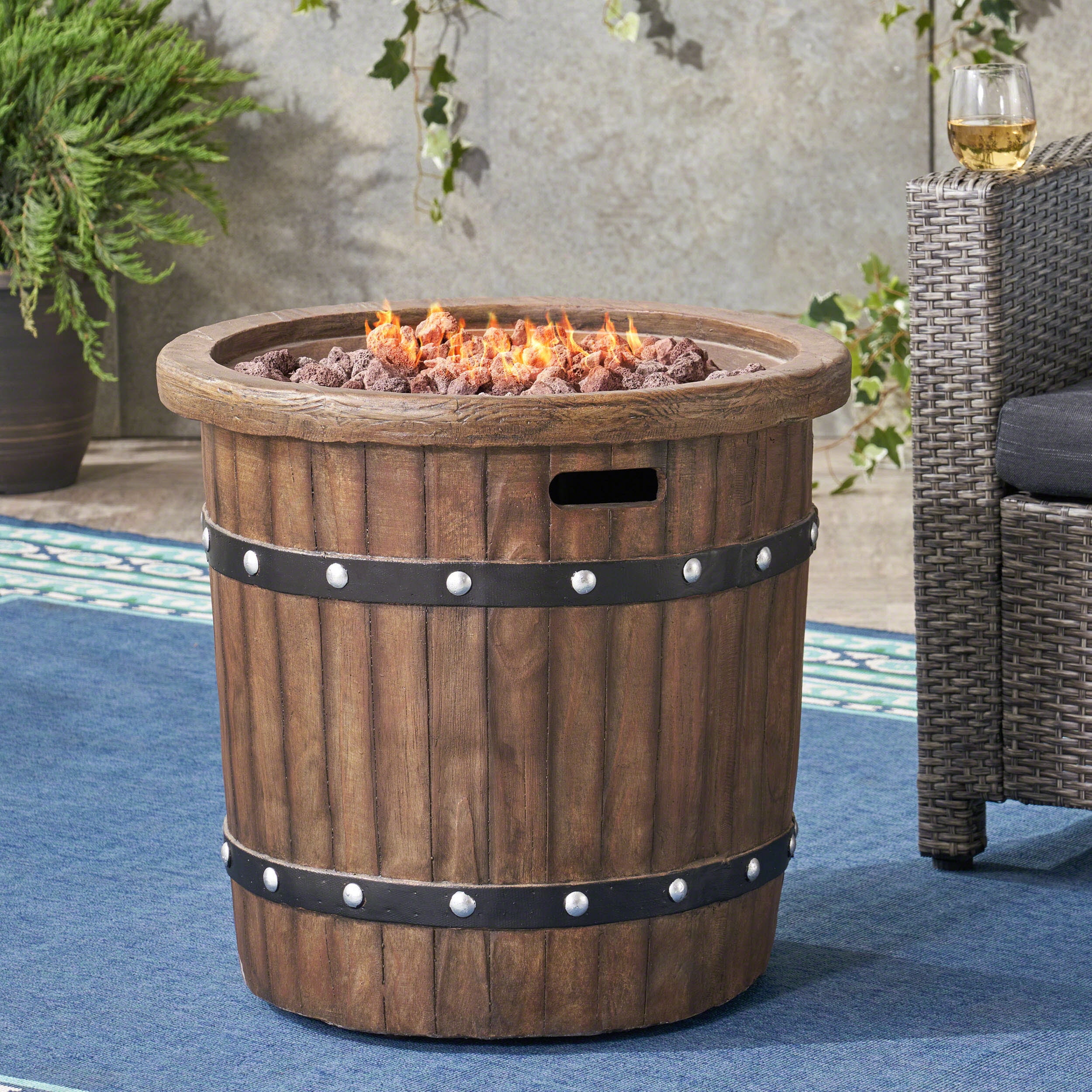 Grant Outdoor 25 Light Weight Concrete Round Fire Pit 40k Btu Dark Brown Walmart Com