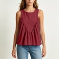 thumbnail image 5 of ClodeEU Women's Round Neck Sleeveless Ruffle Flowy Babydoll Tank Top,Solid Loose Casual Summer Camisole Blouse Wine,Women's Plus XL, 5 of 6