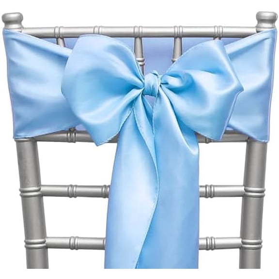 Pack of 50 Satin Baby Blue Chair Sashes Bows 7 X 108 Inch Universal Gold Chair Ribbons for Wedding Ceremony Party Banquet Event Chair Decorations - Baby Blue Chair Sashes 50 Pack