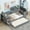 Gray, variant on Twin Size Wood Daybed Bed with Storage Arms, Trundle and Charging Station, Wood Slats Support, Platform Bed with Twin Size Trundle, No Box Spring Needed, Easy Assembly(White, Twin)