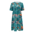 thumbnail image 5 of Spring Dresses Women Boho Dress Short Sleeve O Neck Pocket Dress Casual Print Short Crewneck Dress Sundress Sundress Beach Vacation Mini Dress, 5 of 5