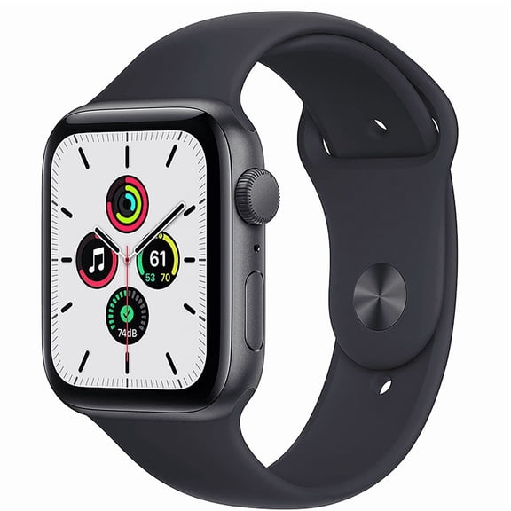 Restored Apple Watch SE 44mm GPS Aluminum Space Gray Case Black Sport Band (Refurbished)
