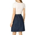 thumbnail image 3 of INSPIRE CHIC Women's Denim Skirts Solid Color A-Line High Waist Button Front Casual Jean Skirt XL Navy Blue, 3 of 8