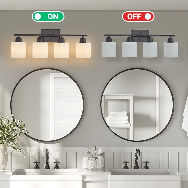 24.8" Black Modern 4-Light Bathroom Vanity Light - Frosted Glass Wall Sconce for Mirror, Dressing Room & Hallway (Bulbs Not Included)