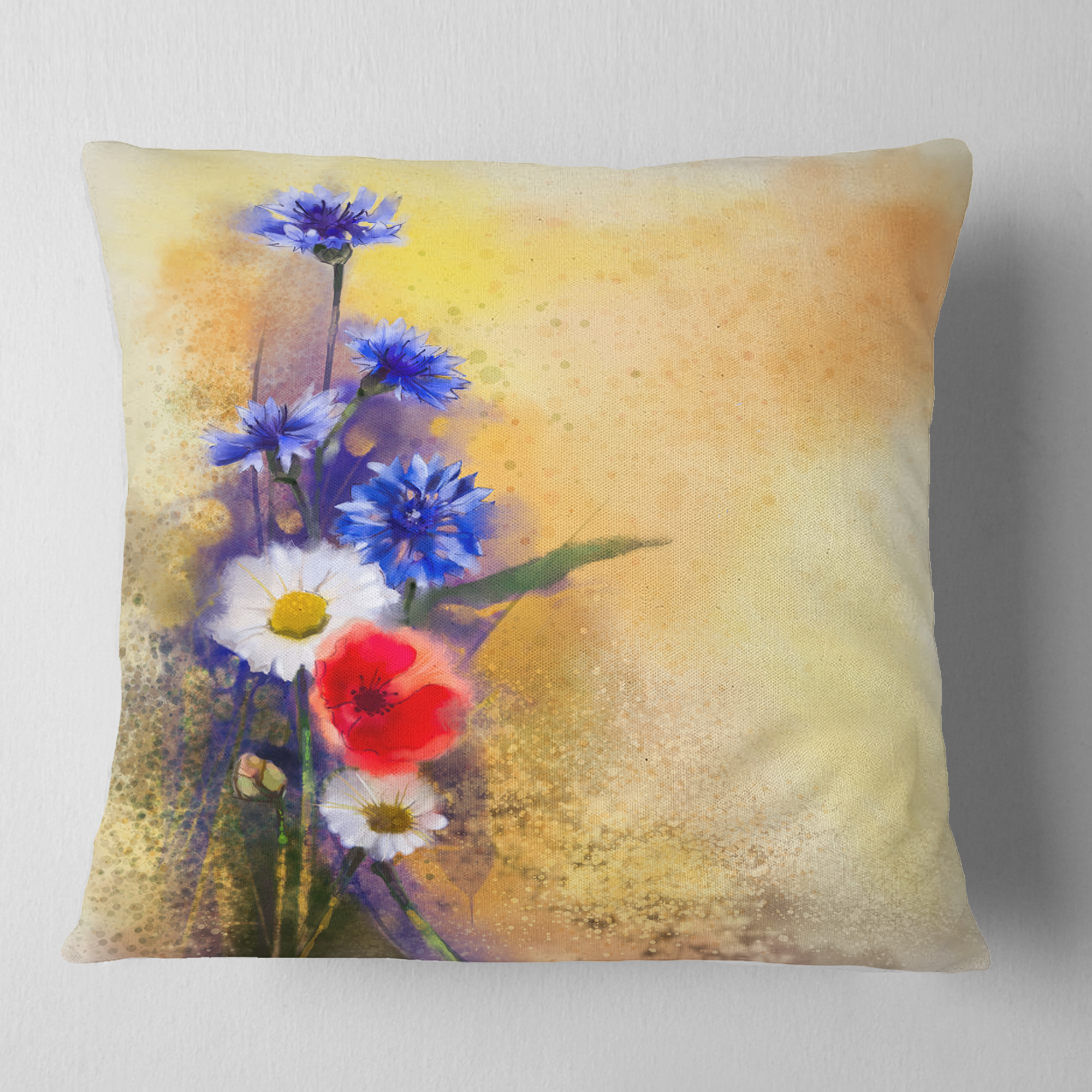 Designart Bouquet of Poppy Cornflower and Daisy - Floral Throw Pillow - 16x16