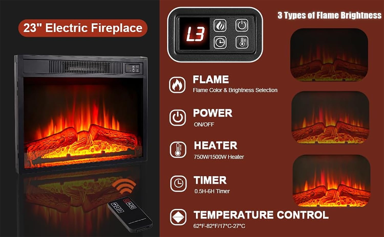 72" LED Electric Fireplace with Mantel, Fireplace TV Stand for 80 Inch TV, Modern Entertainment Center with Storage, Delicate Three-Dimensional Molding with Remote Control for Living Room