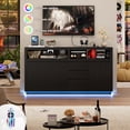 thumbnail image 3 of Hiphuta 63" Wide Farmhouse TV Stand Fits Up to 70 Inch TVs, Entertainment Center with RGB LED Lights, Wood Grain Media Console with Charging Station, Black, 3 of 8