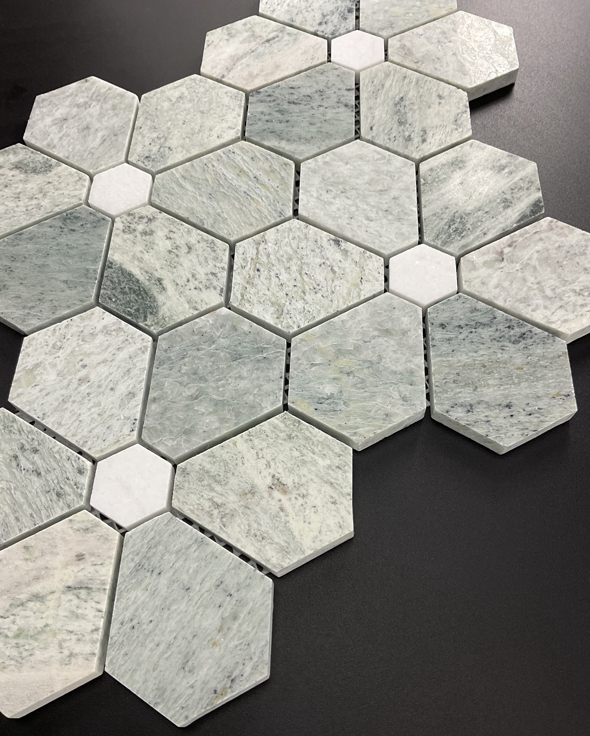 10-Pieces of Ming Green Flowers Pattern Mosaic Wall and Floor Tiles