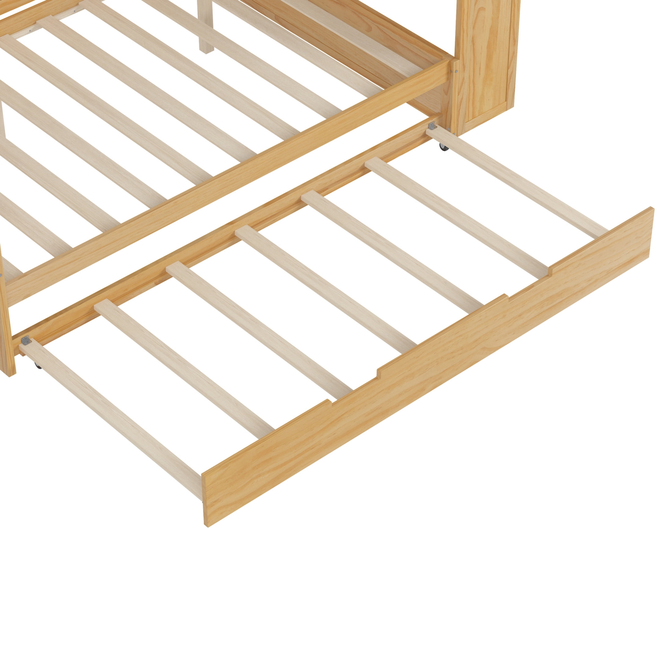 Noble House Full Size Daybed with Twin Trundle, Storage Shelves and Study Desk, Natural