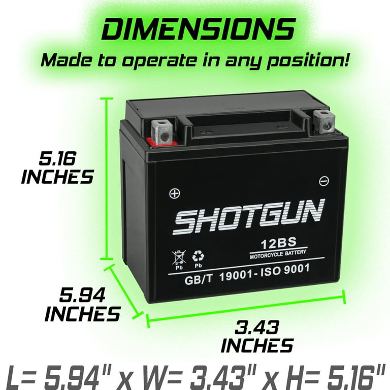 Shotgun YTX12-BS Motorsports Battery Compatible with Kawasaki