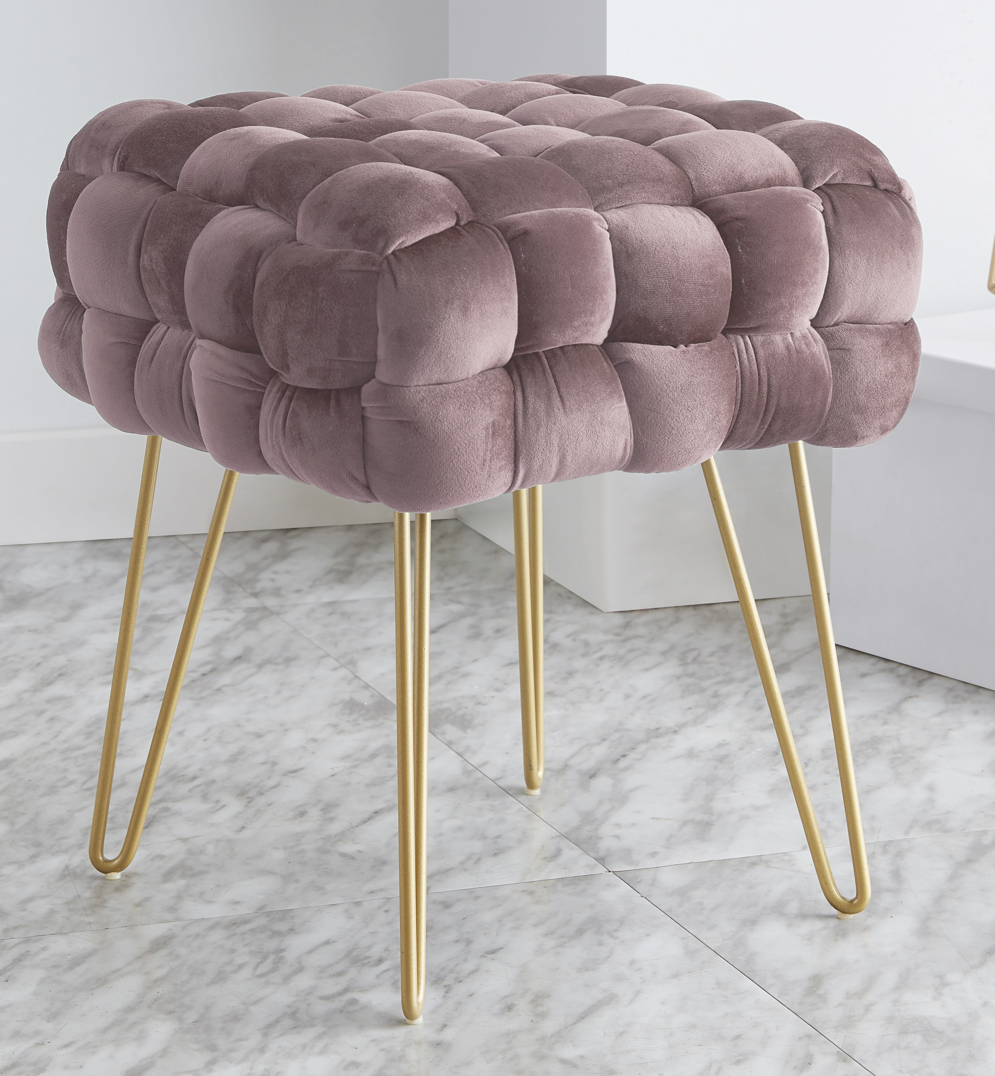 Ornavo Home Mirage Square Woven Velvet Ottoman with Gold Metal Legs ...