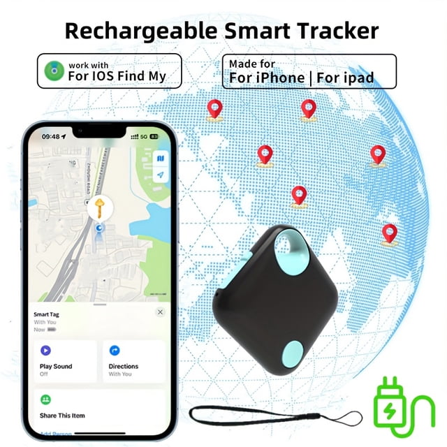 QJUHUNG Traqueur Intelligent GPS Rechargeable Type-C Anti-Perte - Suivi en Temps Réel Aucune Installation Requise Compatible avec Apple Find My App Idéal pour Animaux Sacs Bagages Bicyclettes Voitures P