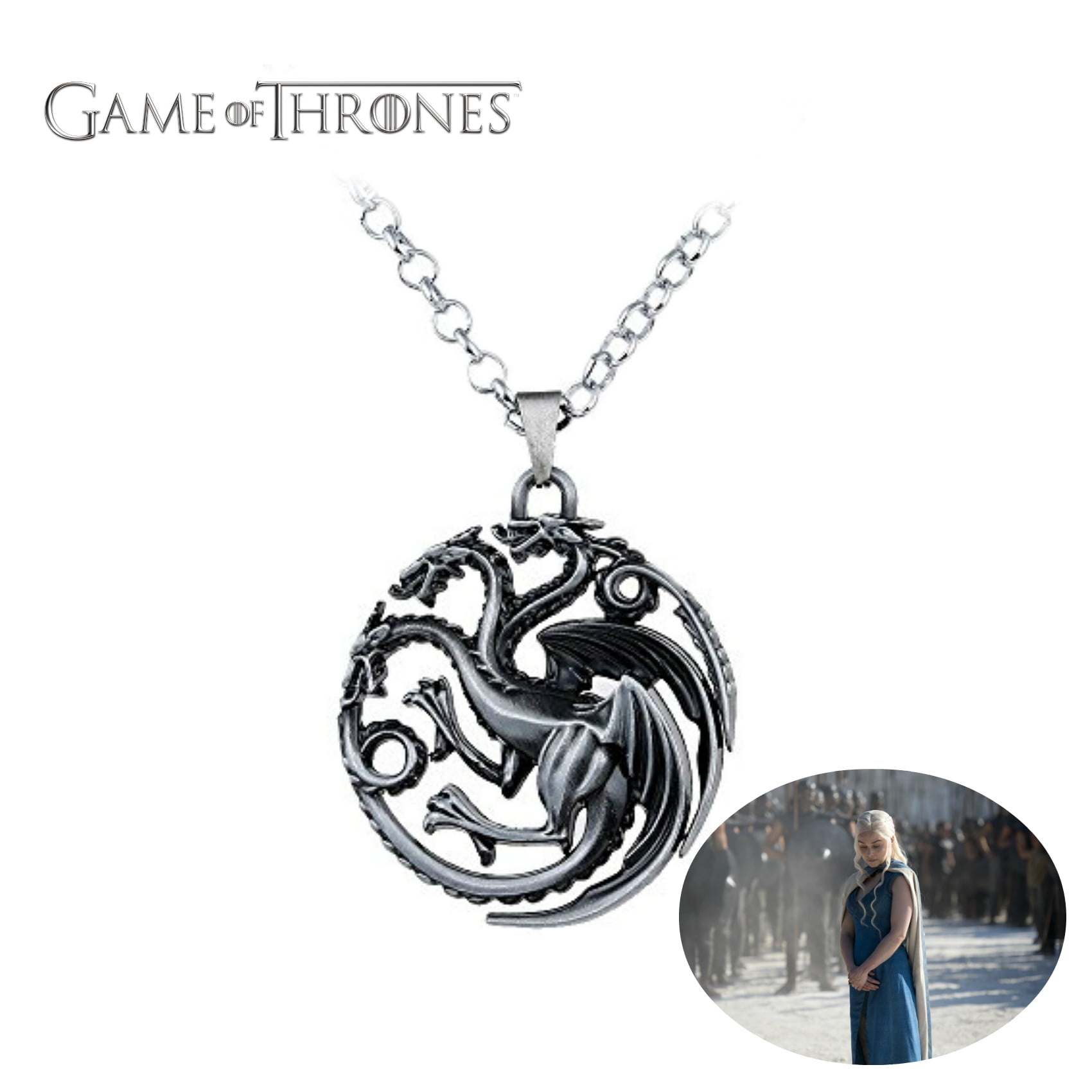HBO Game of Thrones Necklace Pendant - Brushed Silver Targaryen - TV ...