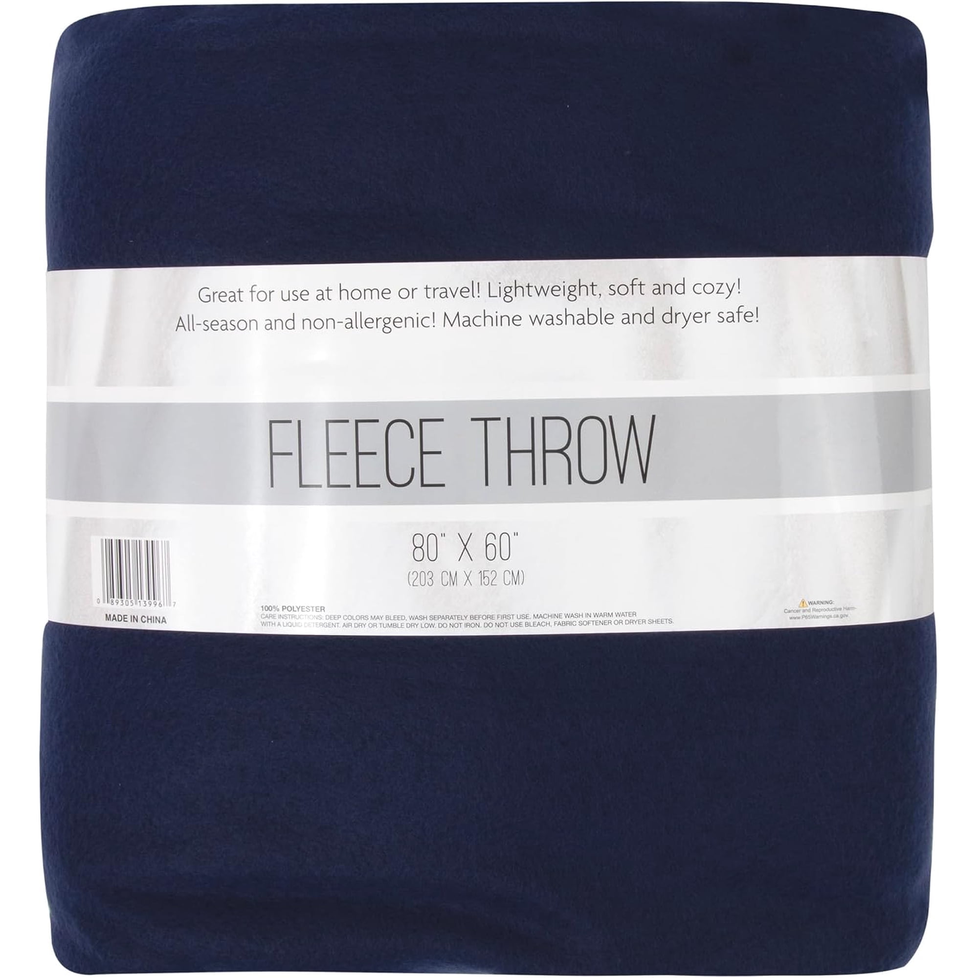 Solid Color 80"L x 60"W Fleece Throw Blanket for Fall, Winter, Spring, Summer, Men, Women, Homeless, Charity Donation Drives in Navy Blue