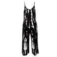 thumbnail image 2 of [Plus-size Casual Stretch Romper] Women'S Plus-size Casual Romper, Women'S Plus-size Tie Dyed Round Neck Medium Stretch Wide Leg Suspender Romper, Casual Comfort, Local Warehouse, Black Five, 2 of 5