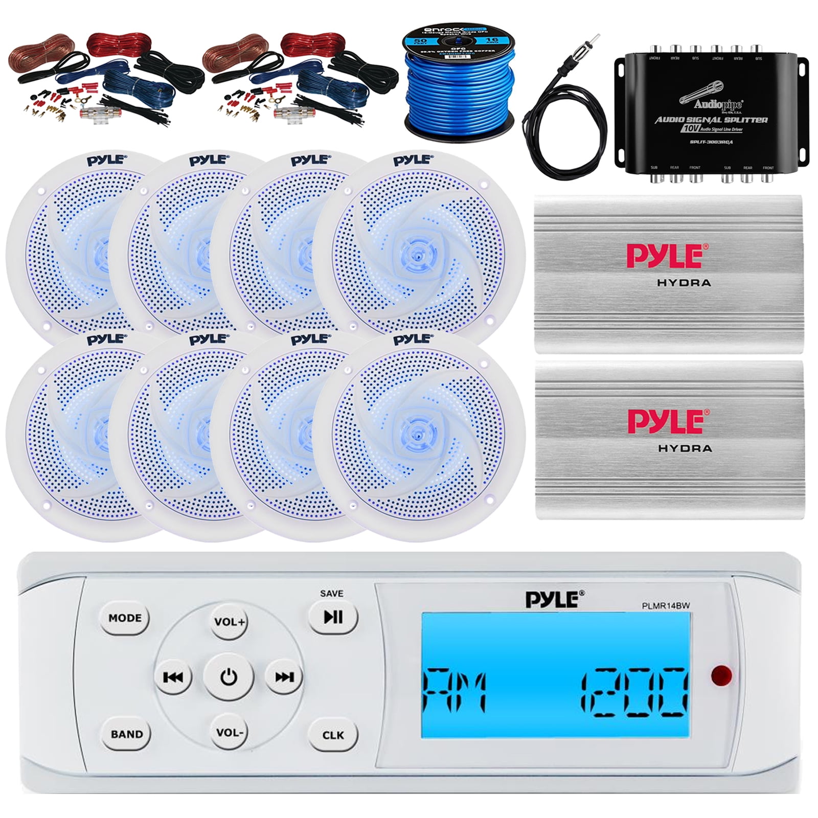 36' 42' Boat Audio Bundle Pyle Bluetooth Marine Receiver, 8x 6.5