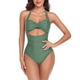 thumbnail image 2 of WREESH Womens One Piece Swimsuits Fashion Solid Color Comfortable Loose Swimsuit Top Blouse Casual Attractive Sleeveless Bathing Suits Olive Green, 2 of 5