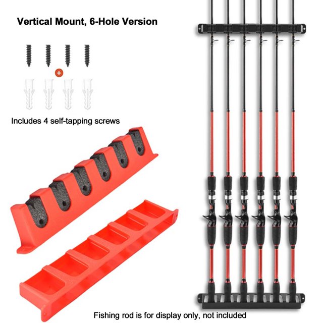 Wall Mount Fishing Rod Holder Rack, Holds 6 Rods with Protective EVA Foam Grips, Garage Storage Organizer