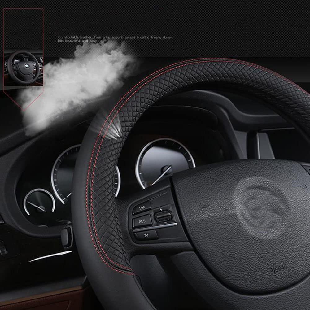 Car Steering Wheel Cover Leather Universal 15 Inch Fit, Anti-Slip Odor-Free, Black Blue