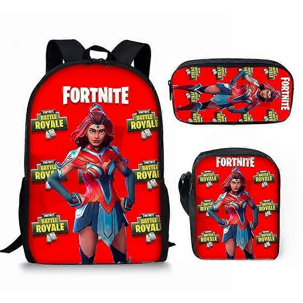 Mochila Fortnite de 3 piezas con diseño de anime para videojuegos, incluye bolsa para portátil de 17 pulgadas, bandolera y estuche para lápices.