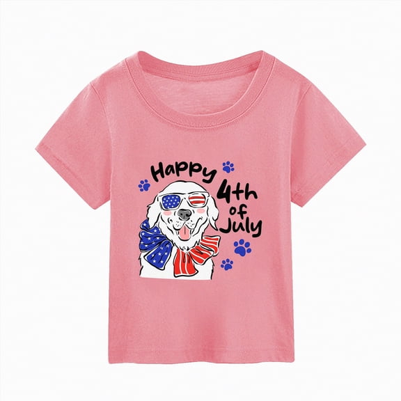 Ccpelsie Kids Toddler Girls Boys 4th of July T-Shirt Coquette Bowknot Patriotic USA American Flag Independence Day Top(Pink,3-4 Years)