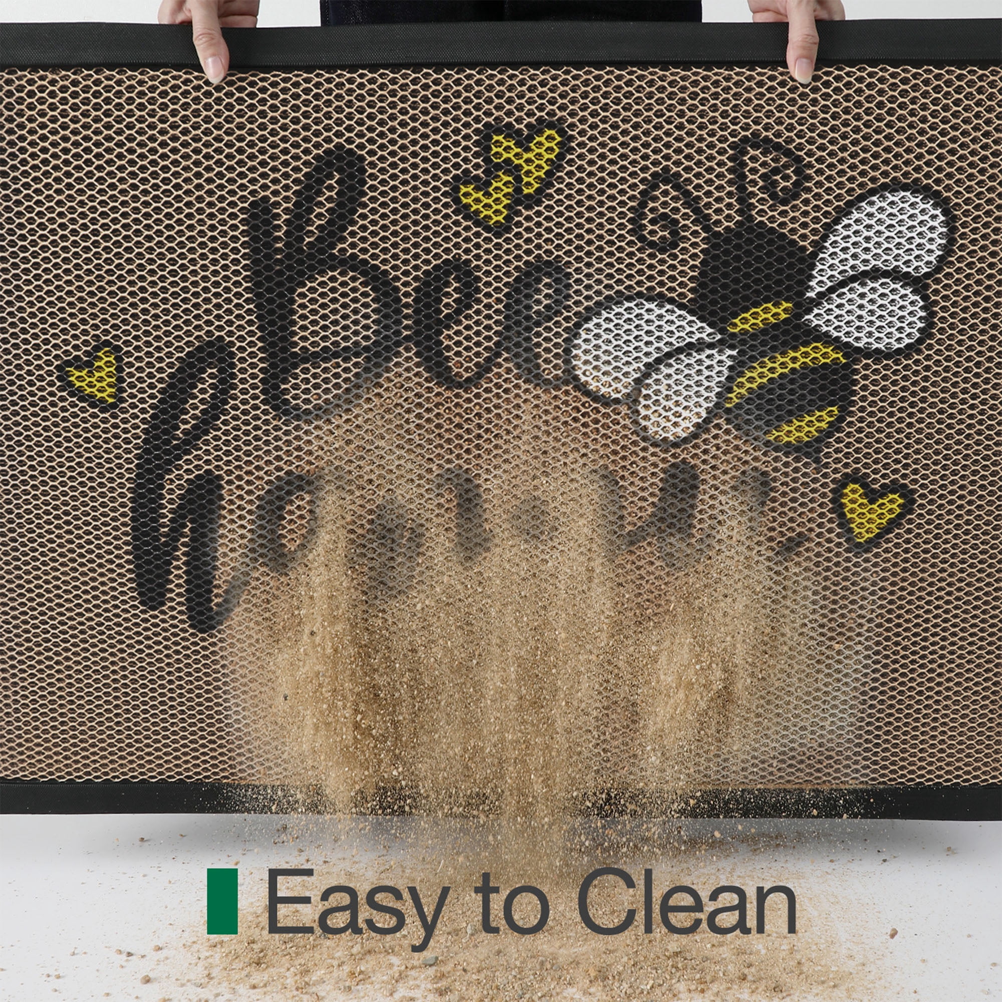 FRABE Outside Welcome Door Mat 24x36, Non Slip Durable Rubber Entrance Doormat, Low Profile Easy Clean Mats for Front Back Door Entryway Porch Garage, Bee Happy