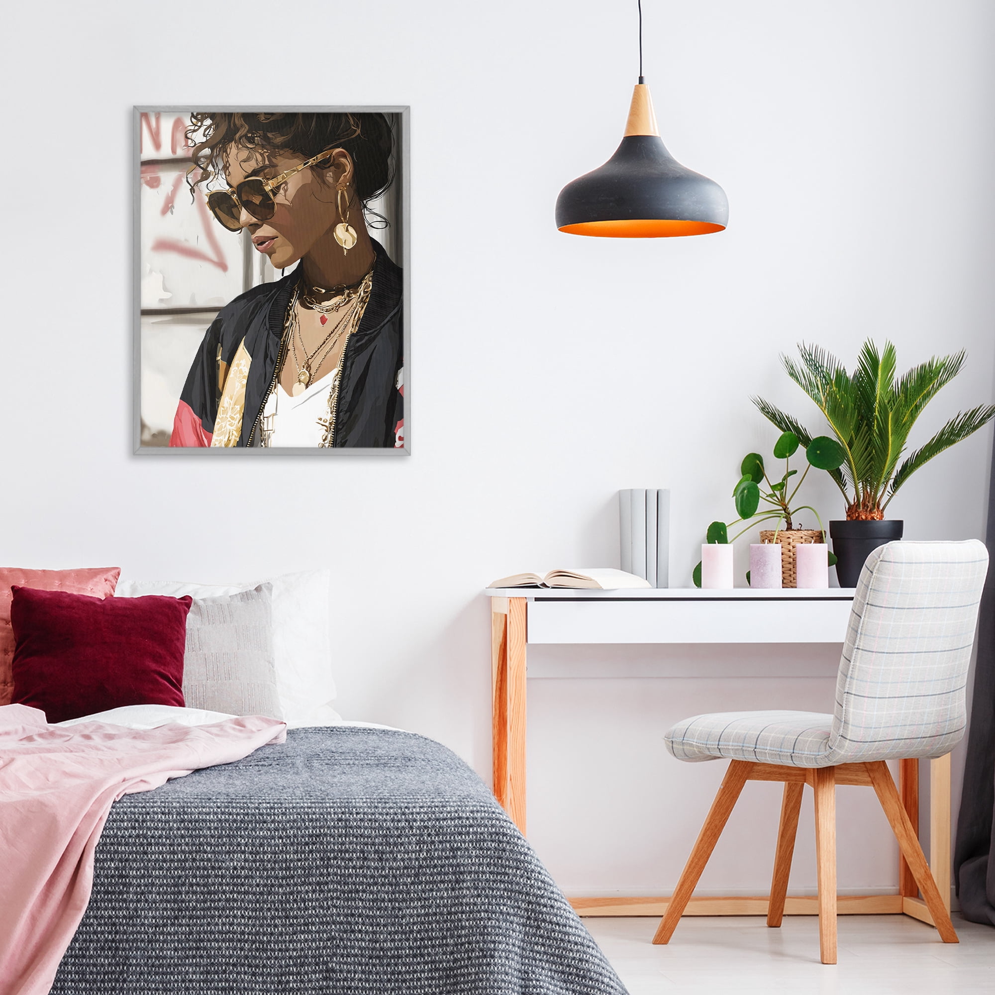 Stupell Industries Woman in Sunglasses With Jewelry Gray Framed Giclee Art, design by Franklyn Gregory