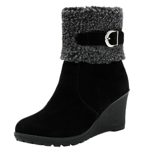KELINFONG Wedge Ankle Booties for Women Zip up Closed Toe Stacked Heel Suede Winter Boots