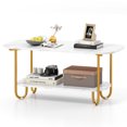 thumbnail image 1 of Gymax Faux Marble Top Coffee Table w/Metal Frame Rounded Corners & Storage Shelf, 1 of 10