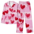 thumbnail image 6 of Cavosen Valentine's Day Cozy Pajamas for Women Long Sleeve Soft Lapel Shirt Wide Leg Pants Heart Printed Breathable Casual Nightwear Hot Pink S, 6 of 6