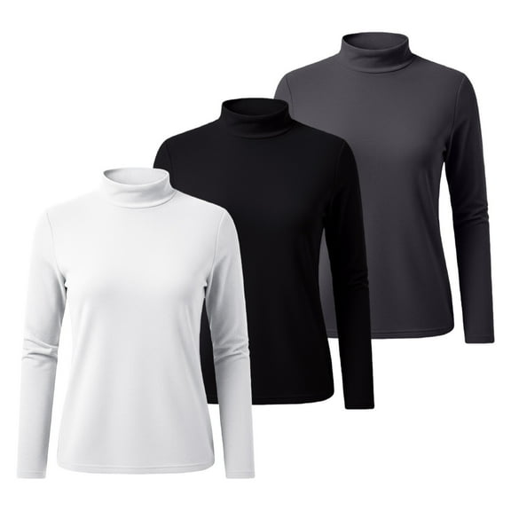 Comdrip Women Fall Clothes, 3 Pack Long Sleeve Shirts for Women Women's Fashion Casual Soft Basic Tee Tops Fall Outfit Clothes Mock Turtleneck for Women Black L