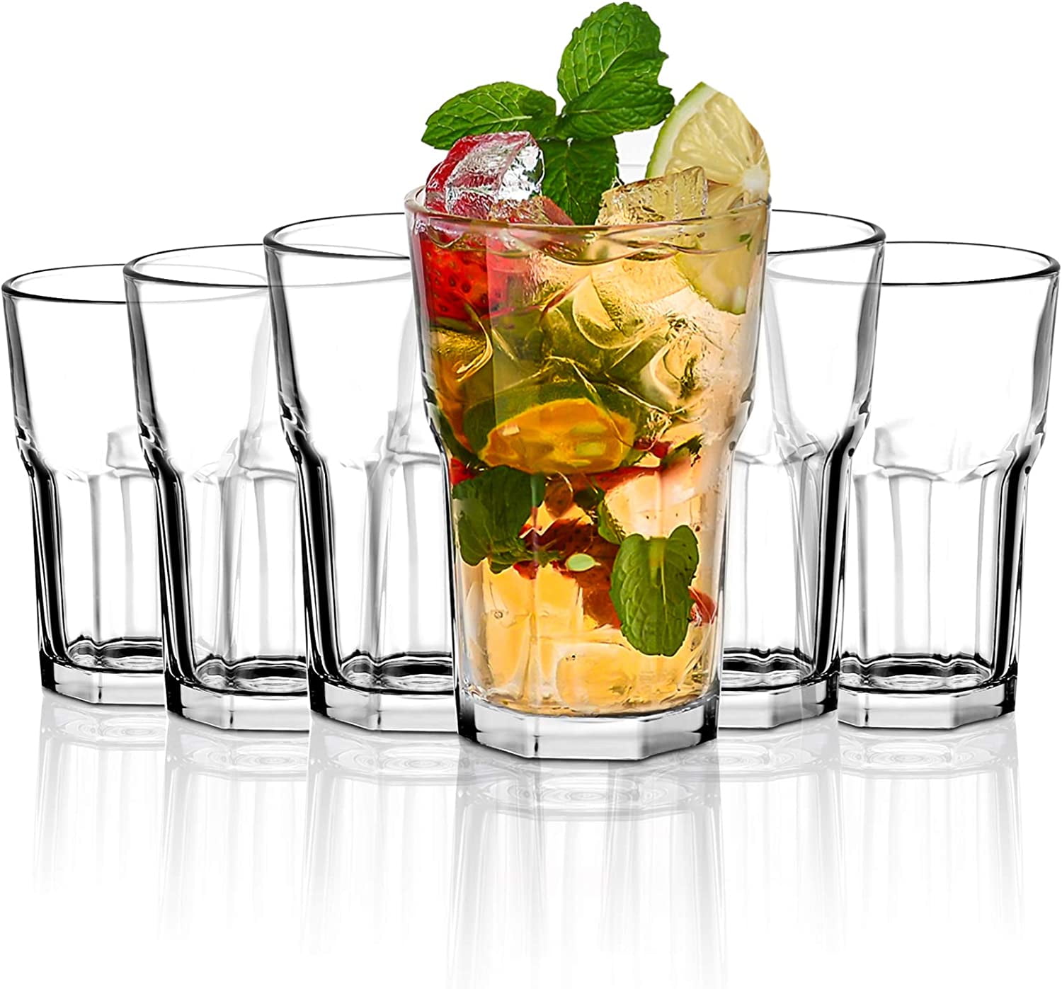 Amisglass, 6 Pieces Water Glasses, 10 Ounces, Highball Glasses Tempered