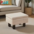 thumbnail image 2 of Tcbosik Rectangular Storage Ottoman with Flip-Top Lid, Small Footrest Stool with Hidden Compartment, Linen Fabric Padded Seat with Wooden Legs, for Bedroom Living Room Entryway, Khaki, 2 of 7