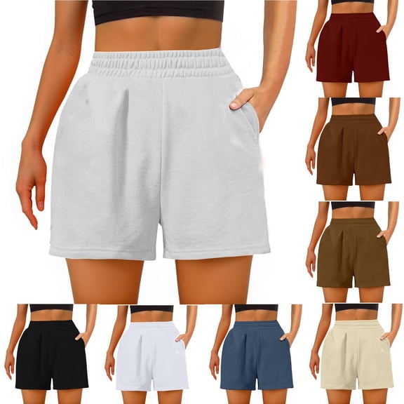 Feancey Sweat Shorts for Women with Pockets High Waisted Casual Athletic Shorts Comfort Loose Gym Workout Shorts Solid Color Short Pants Navy M