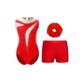 thumbnail image 1 of Xnihocha Girls Sleeveless Gymnastics Leotards Training Bodysuits Sparkle Rhinestones Jumpsuits with Waist Short Red 10, 1 of 4