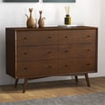 thumbnail image 3 of Allora Mid-Century Modern 6-Drawer Dresser Solid Wood in Brown, 3 of 6