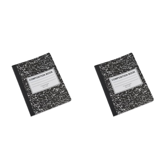 Denhf 2Pcs Composition Notebook, Wide Ruled Composition Books, 100 Sheets/200 Pages, 9-3/4" x 7-1/2", Durable Marble Cover, Sturdy Sewn Binding, Office Classroom Supplies, Black
