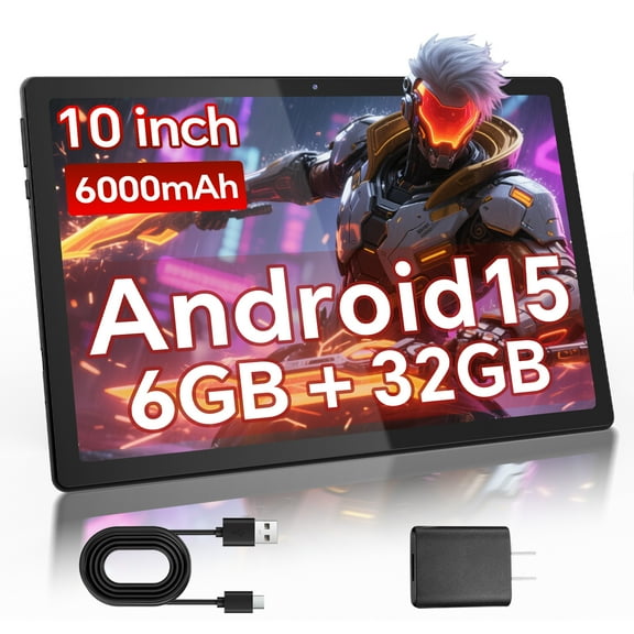 10.1" Android 15 Tablet, 6GB 32GB, 2MP Front/5MP Back Camera, 6000mAh Tablet Computer, 2025 Android WiFi Tablet-Black