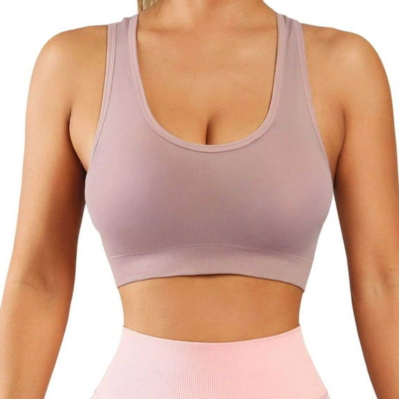 KHONTS,Women's Sports High Impact Bras Racerback Removable Padded Crop Tops Seamless Yoga Workout Activewear Camisole Pink M